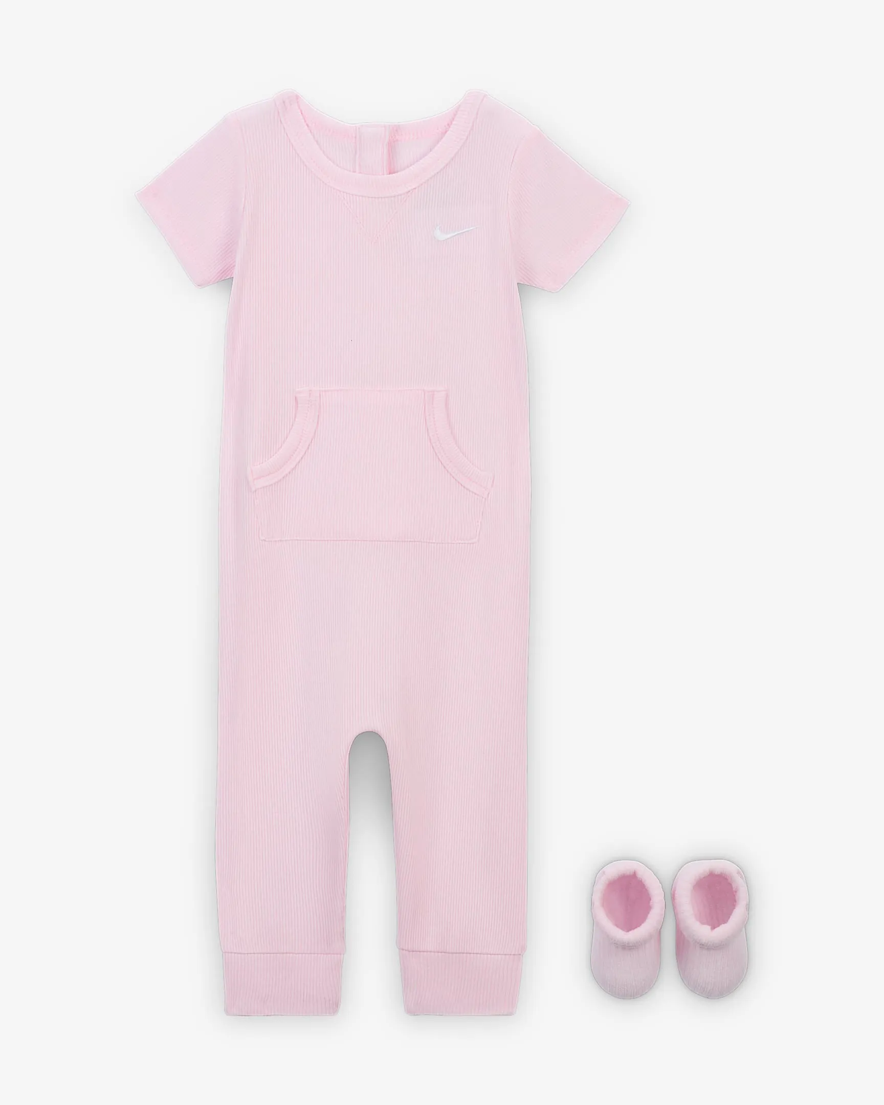 NIKE KID'S RIB SNIT BOX PINK ROMPER AND SOCKS SET
