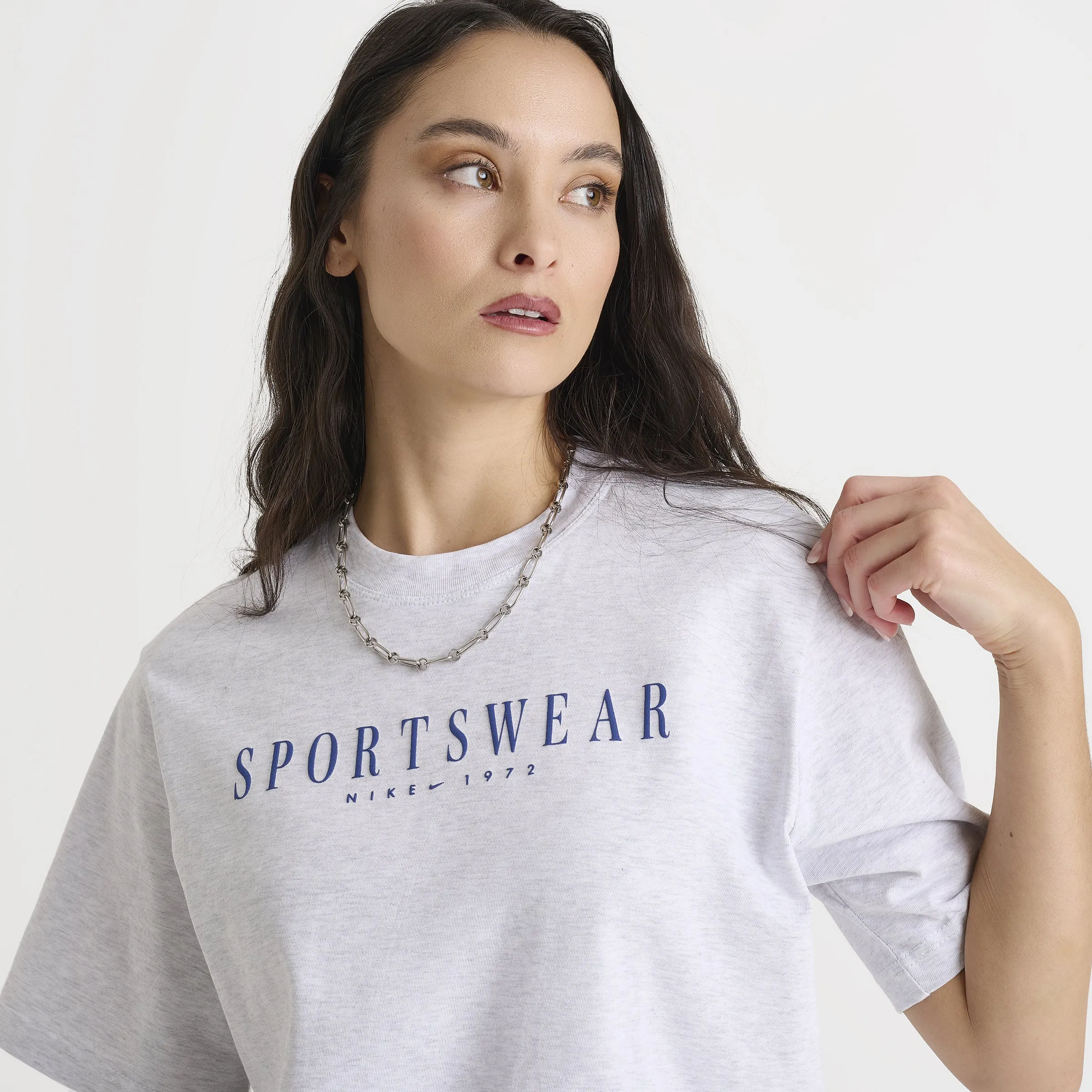 Nike Sportswear Women's Boxy Graphic T-Shirt Birch Heather / Deep Royal Blue