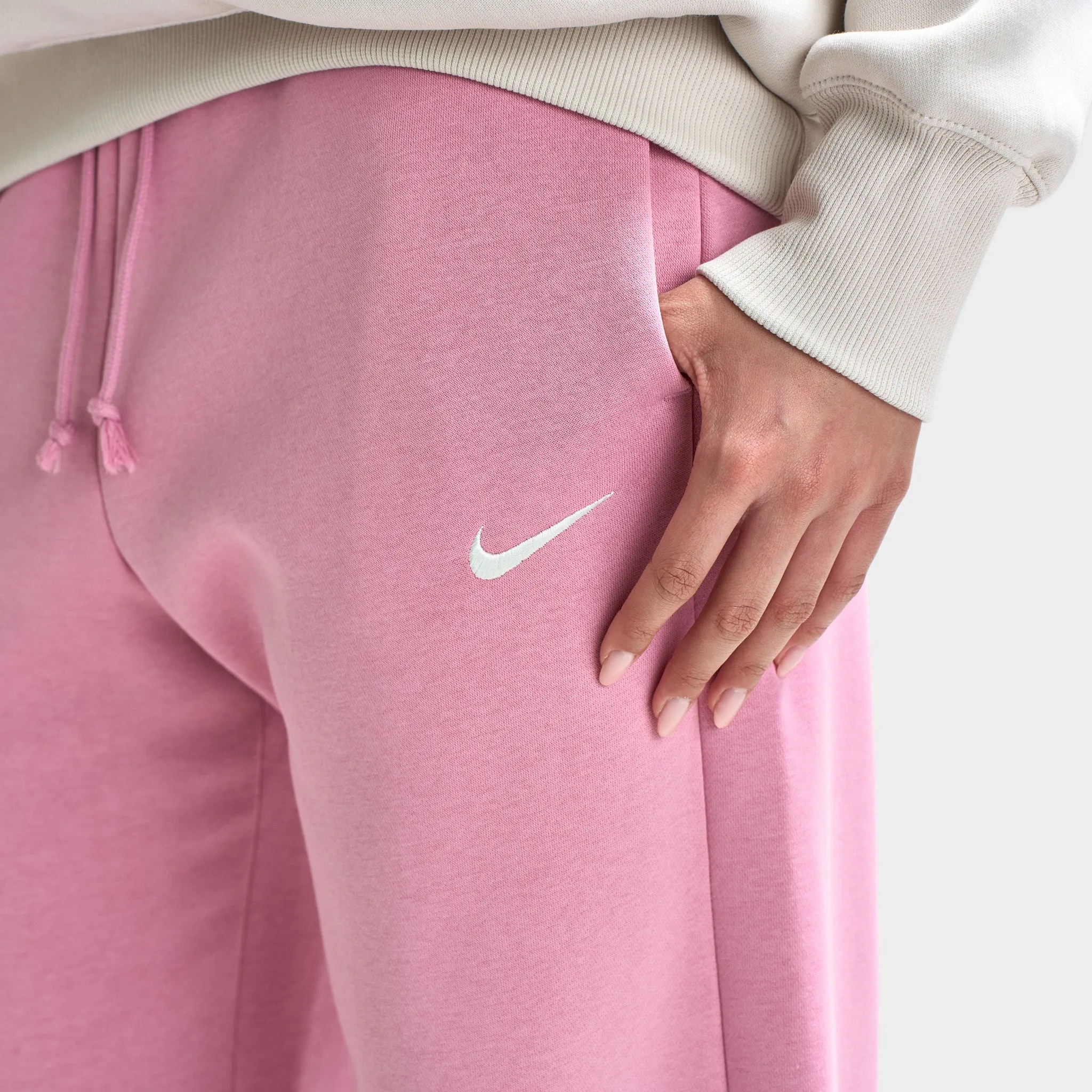 Nike Sportswear Women's Phoenix Fleece High Waisted Wide Leg Tracksuit Bottoms Elemental Pink / Sail