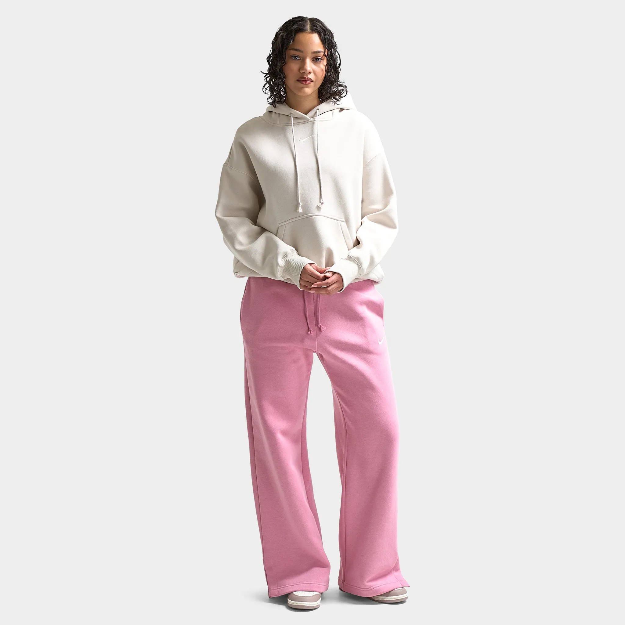 Nike Sportswear Women's Phoenix Fleece High Waisted Wide Leg Tracksuit Bottoms Elemental Pink / Sail