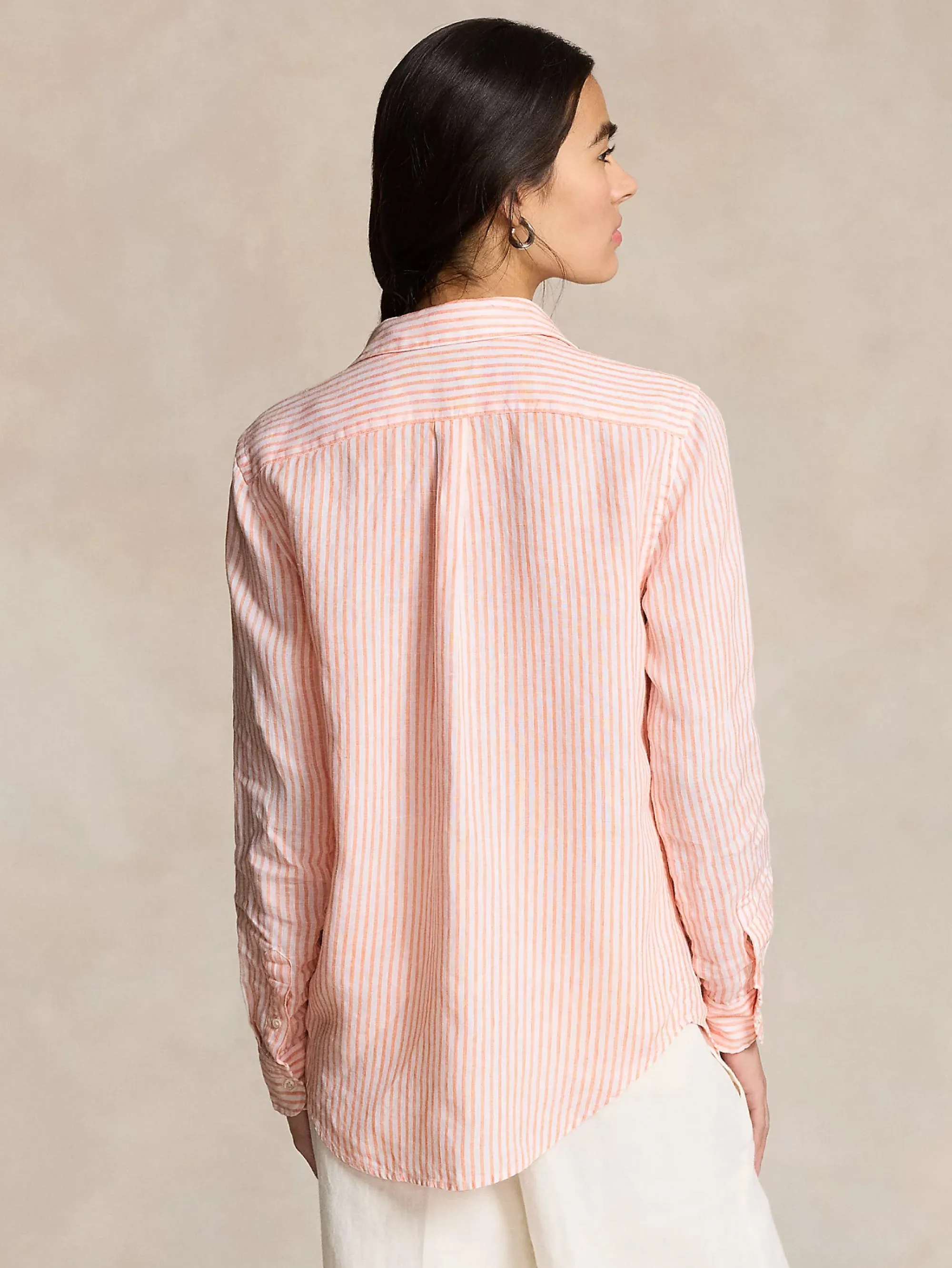 Orange/White Linen Striped Shirt