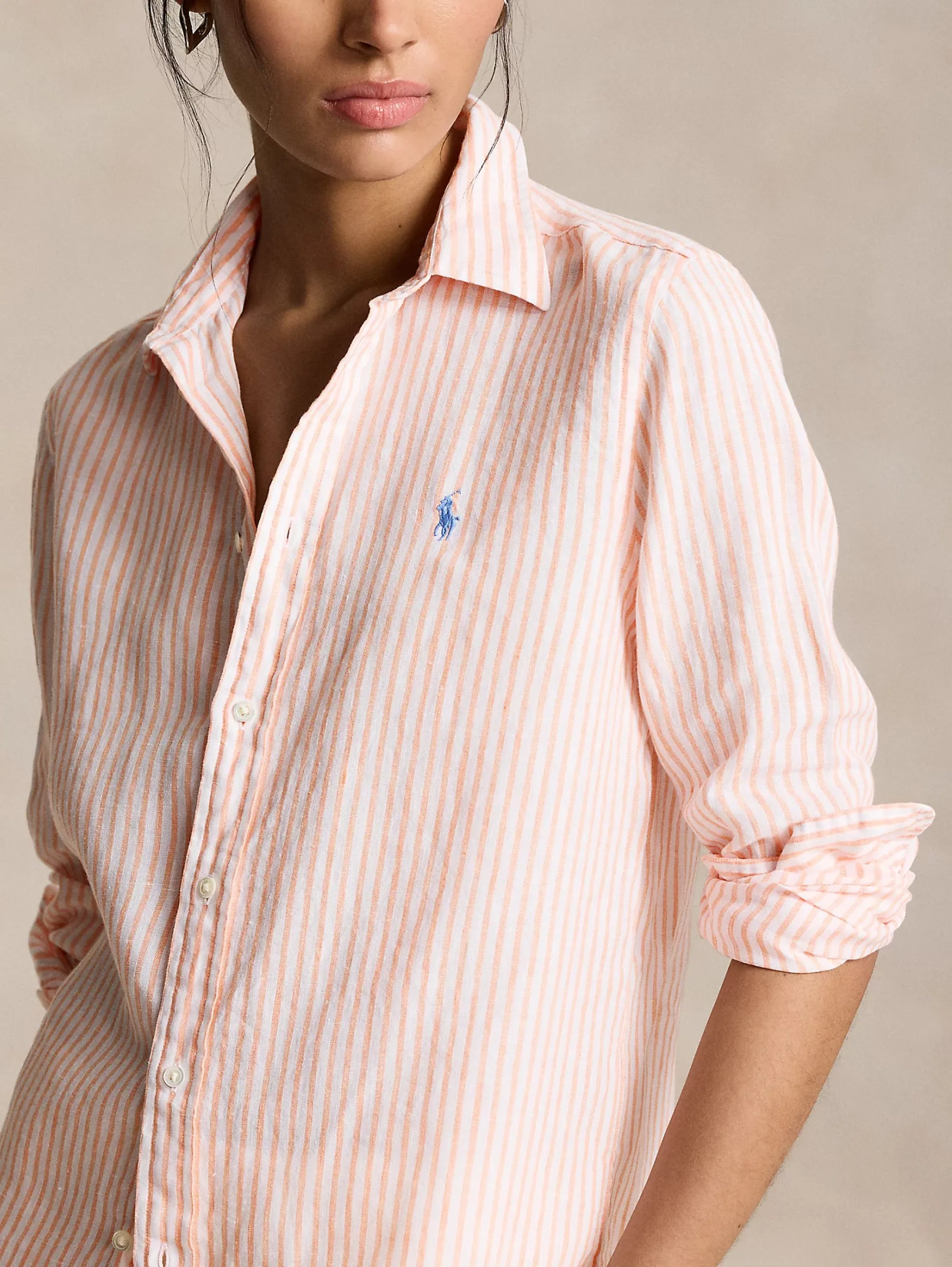 Orange/White Linen Striped Shirt