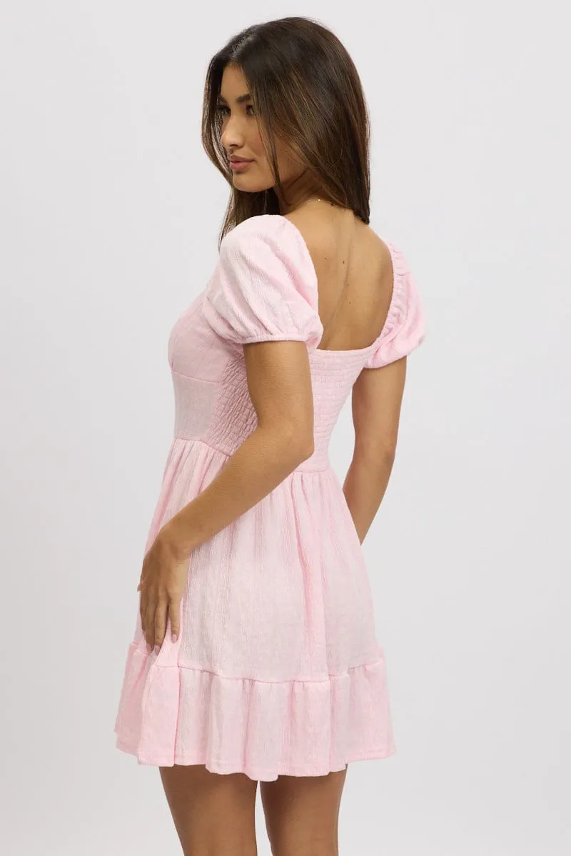 Pink Fit And Flare Dress Mini Lace