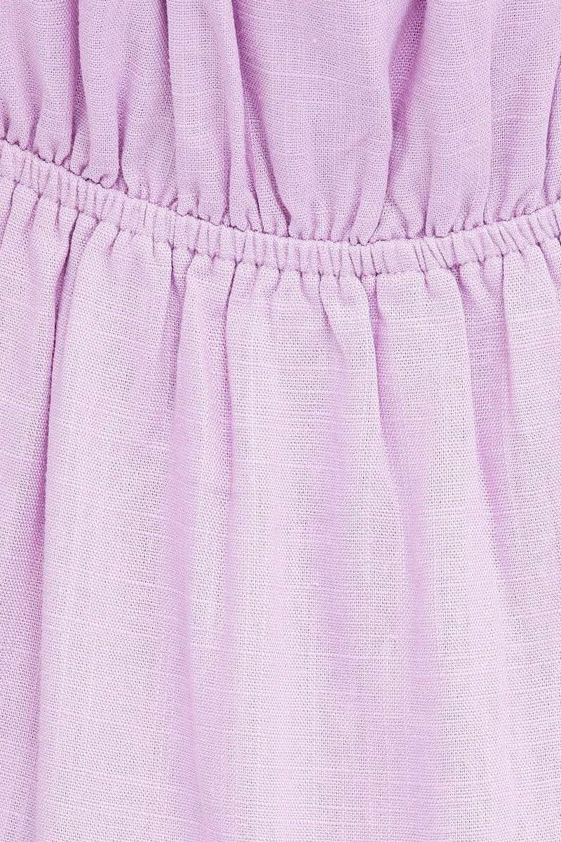 Pink Fit And Flare Dress Puff Sleeve Mini