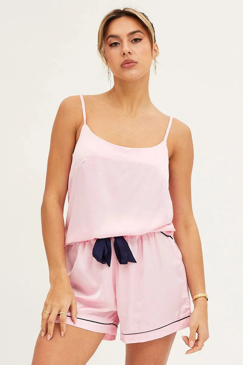 Pink Satin Cami Top & Shorts Pj Set