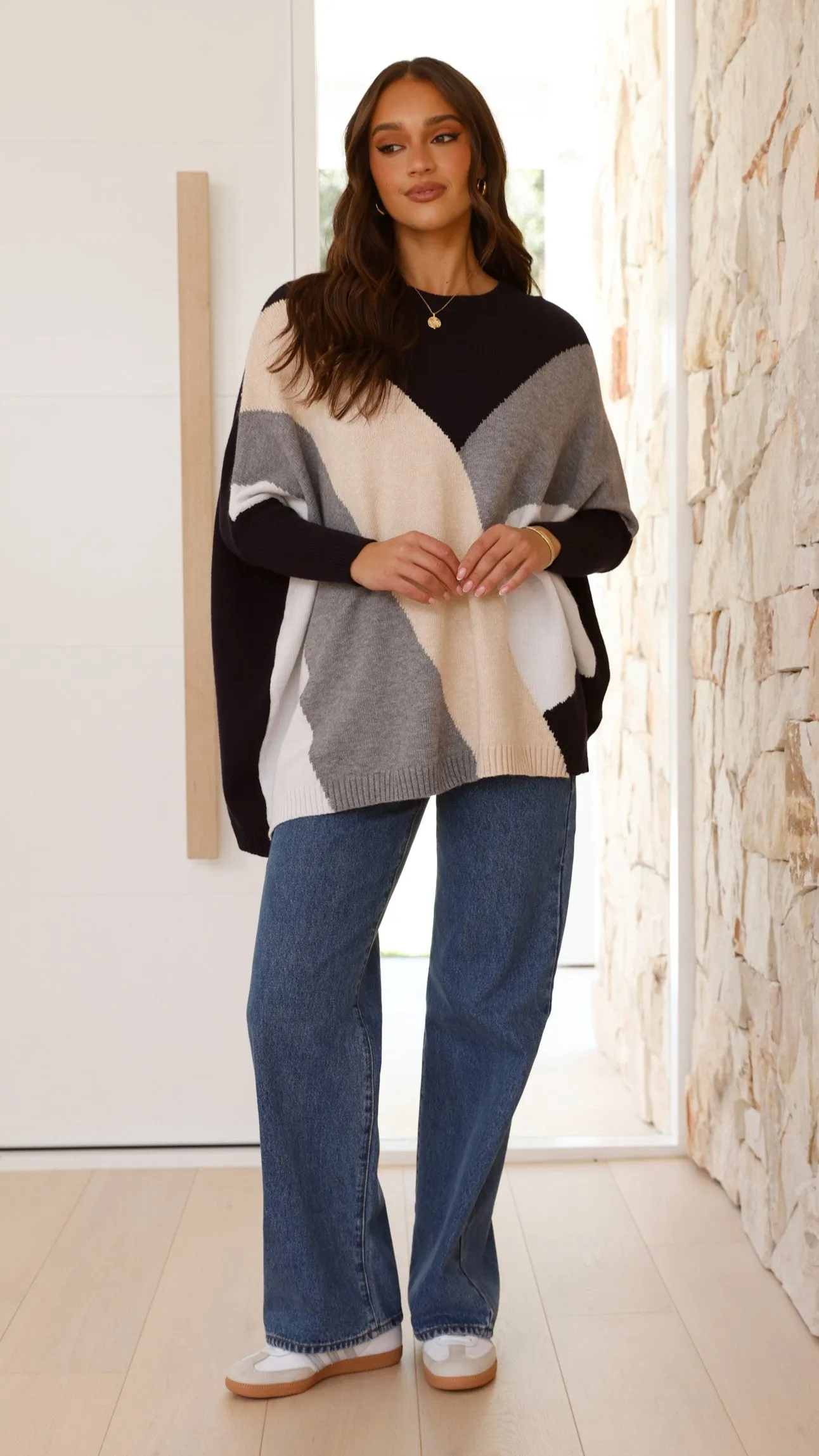 Poppy Jumper - Black/Beige Print