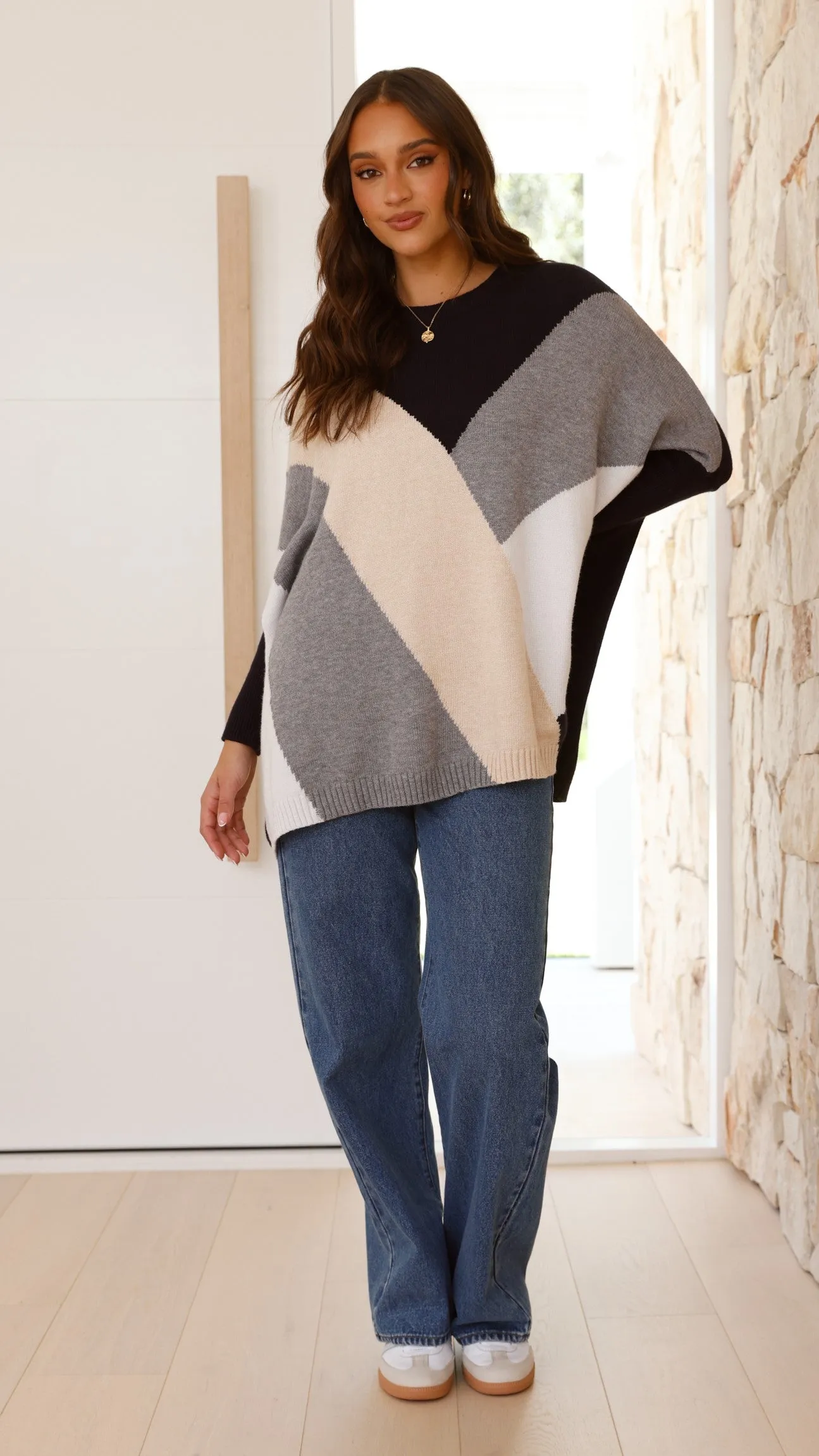 Poppy Jumper - Black/Beige Print
