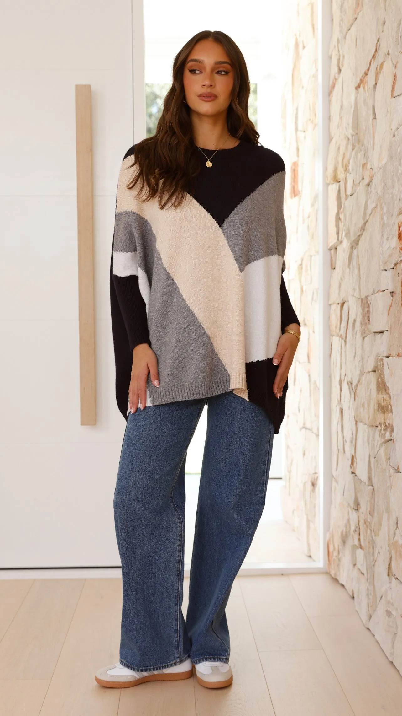 Poppy Jumper - Black/Beige Print