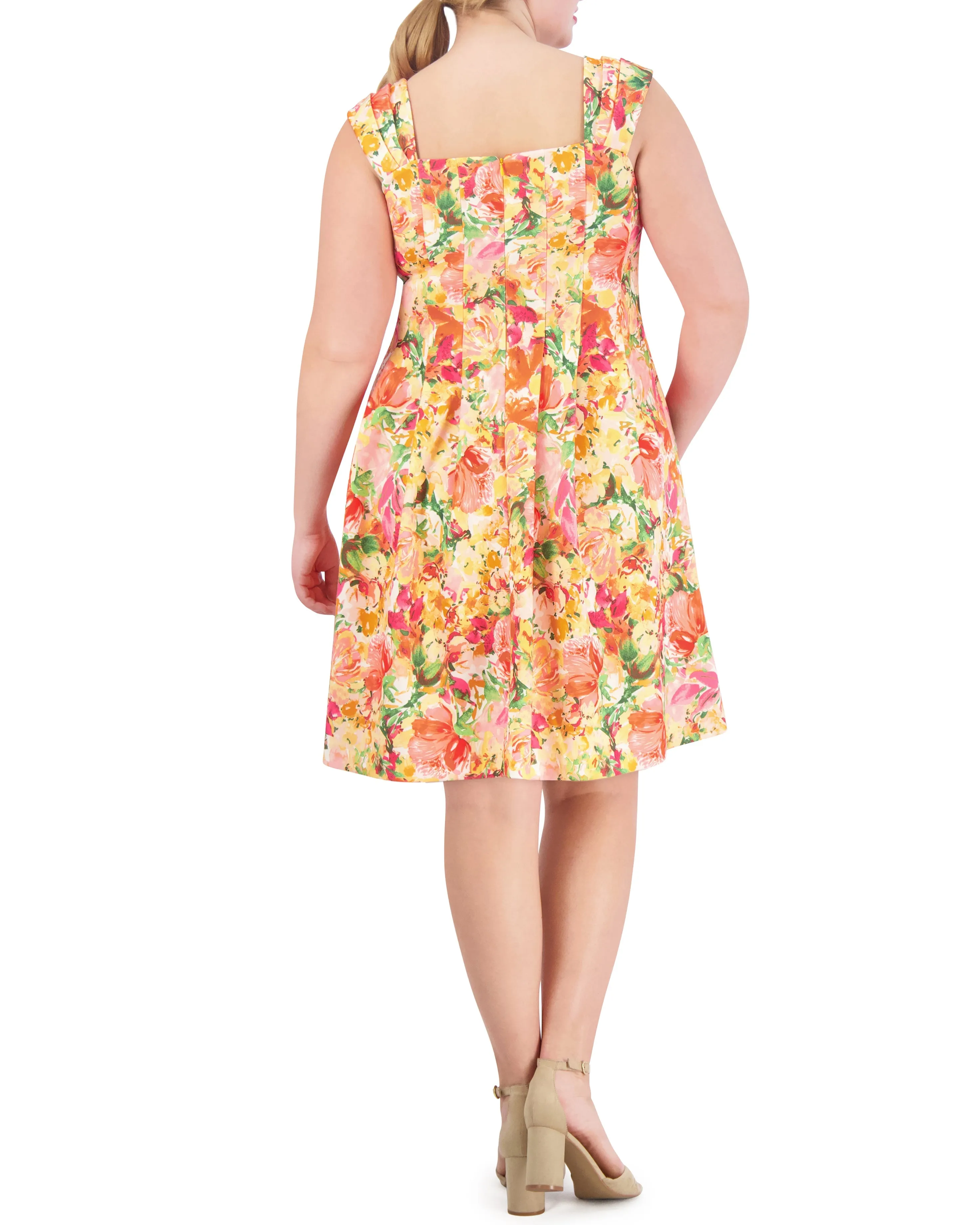 Printed Square-Neck Fit-And-Flare Dress