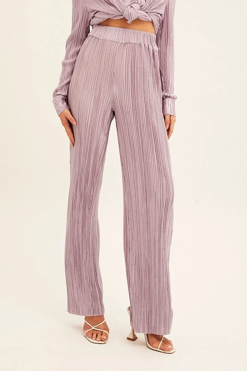 Purple Plisse Pants Wide Leg