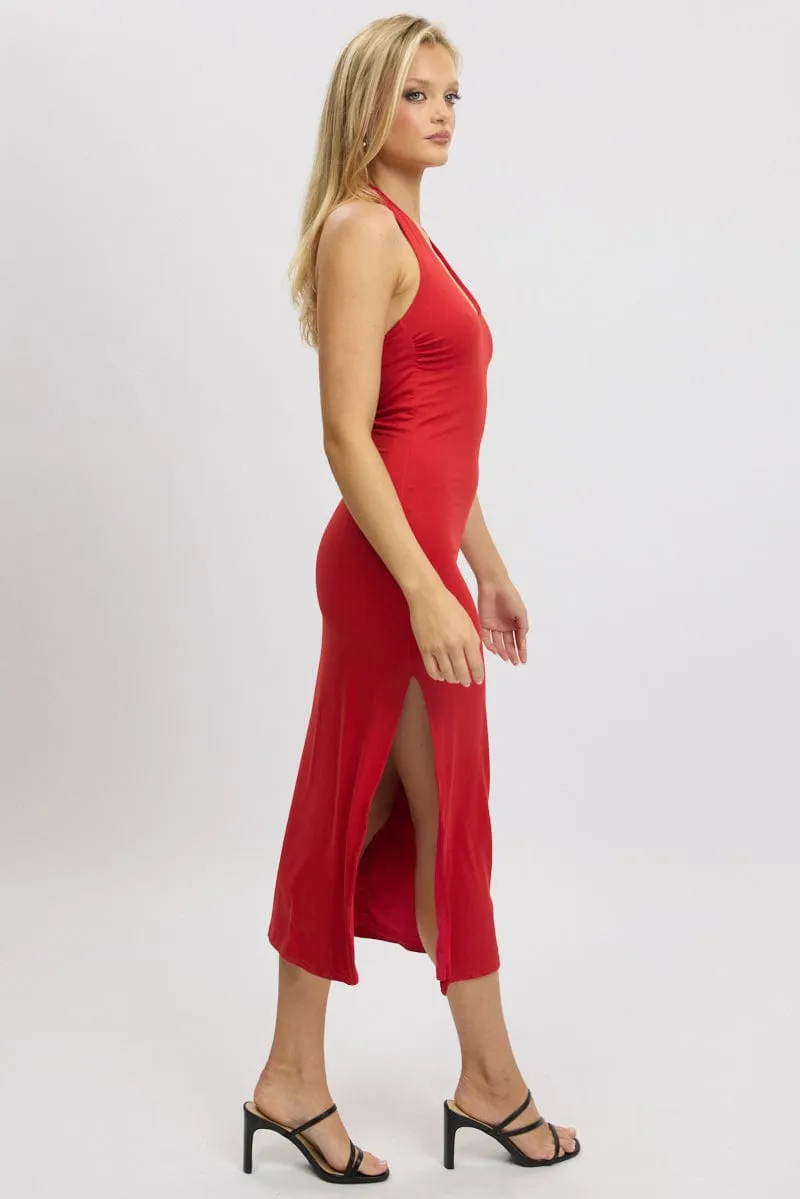 Red Bodycon Dress Halter Neck