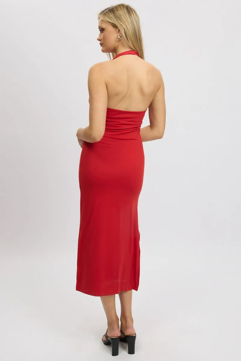 Red Bodycon Dress Halter Neck