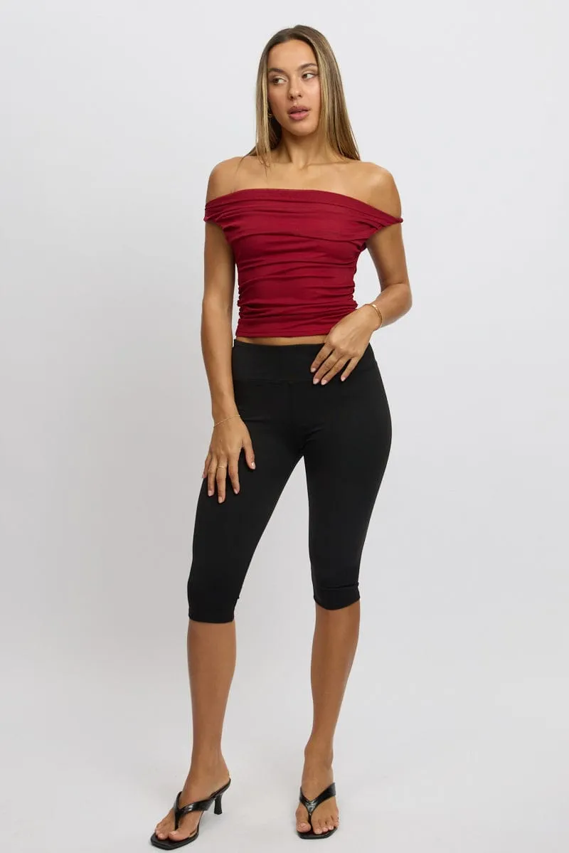 Red Off Shoulder Top Mesh