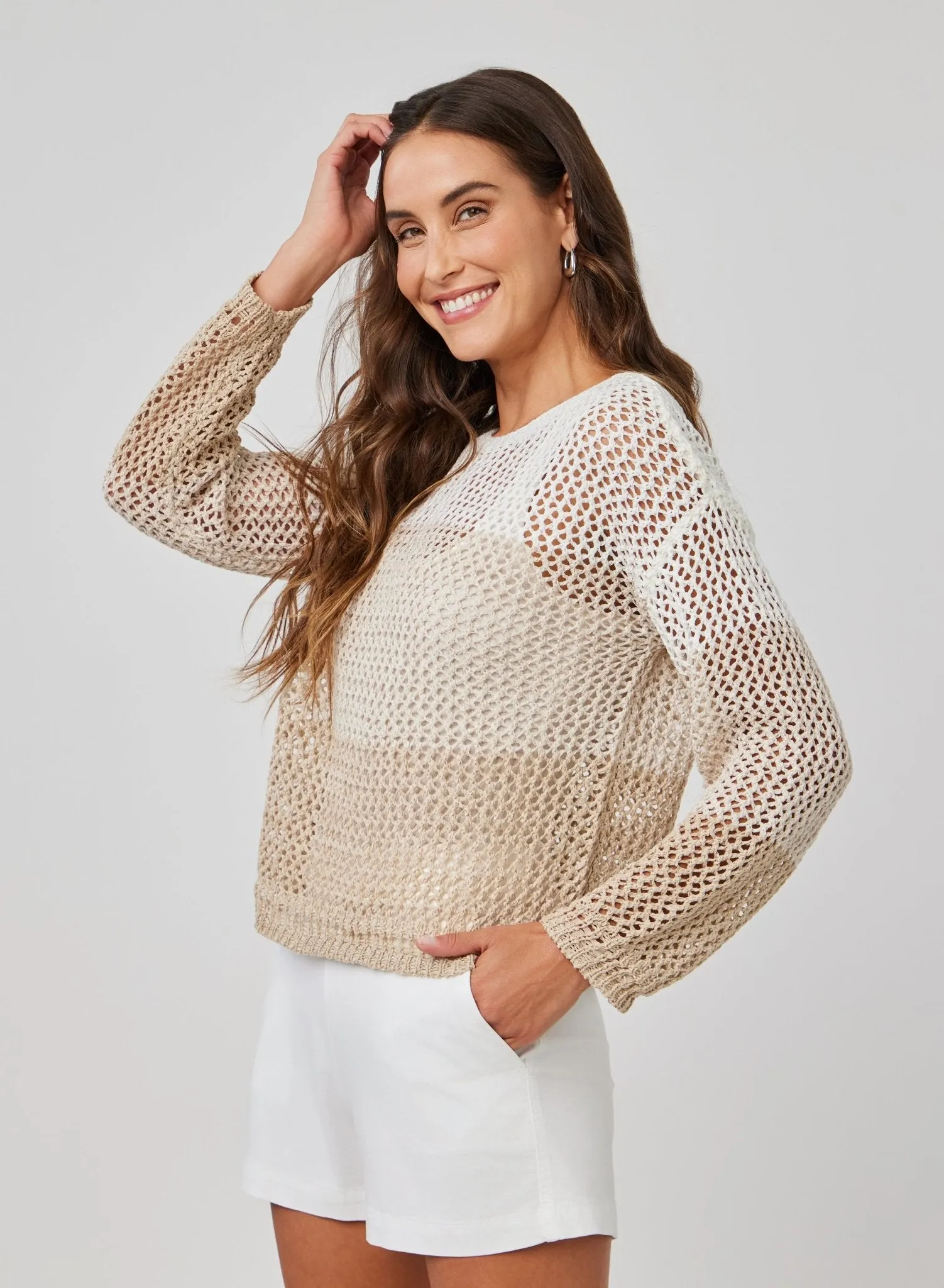 Relaxed Dropped Shoulder Sweater - Khaki Color Block