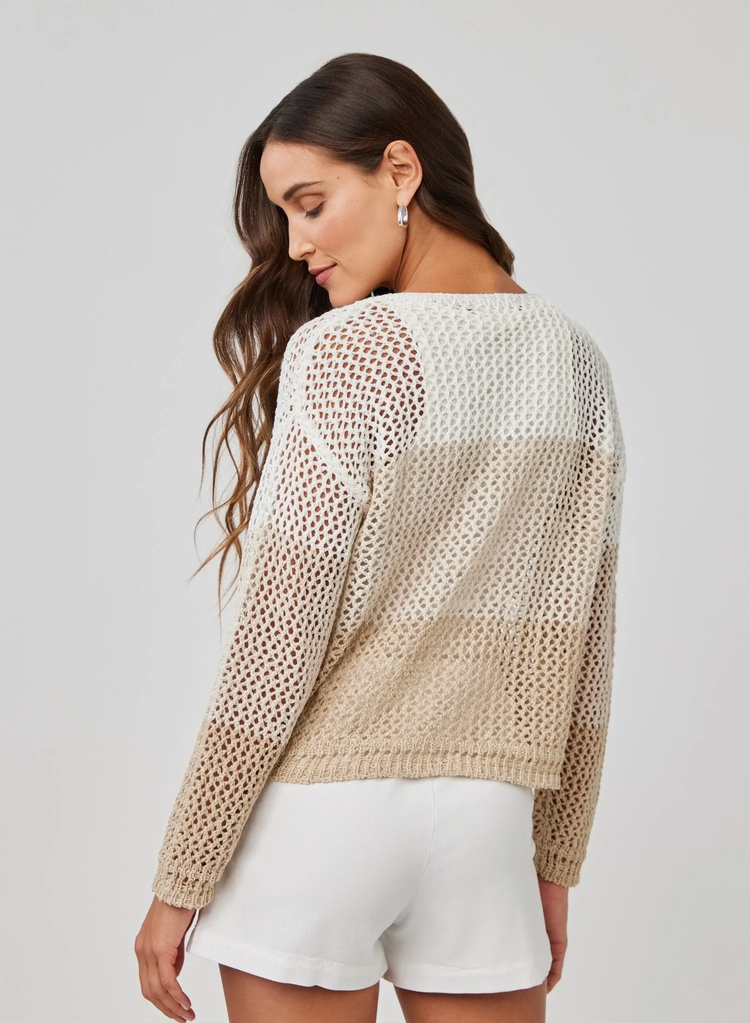 Relaxed Dropped Shoulder Sweater - Khaki Color Block
