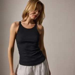 Ribbed High Neck Cami - Black