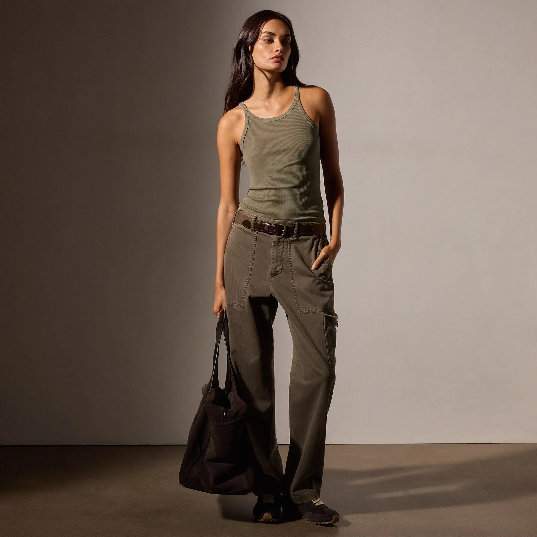Ribbed High Neck Cami - Trooper Pigment