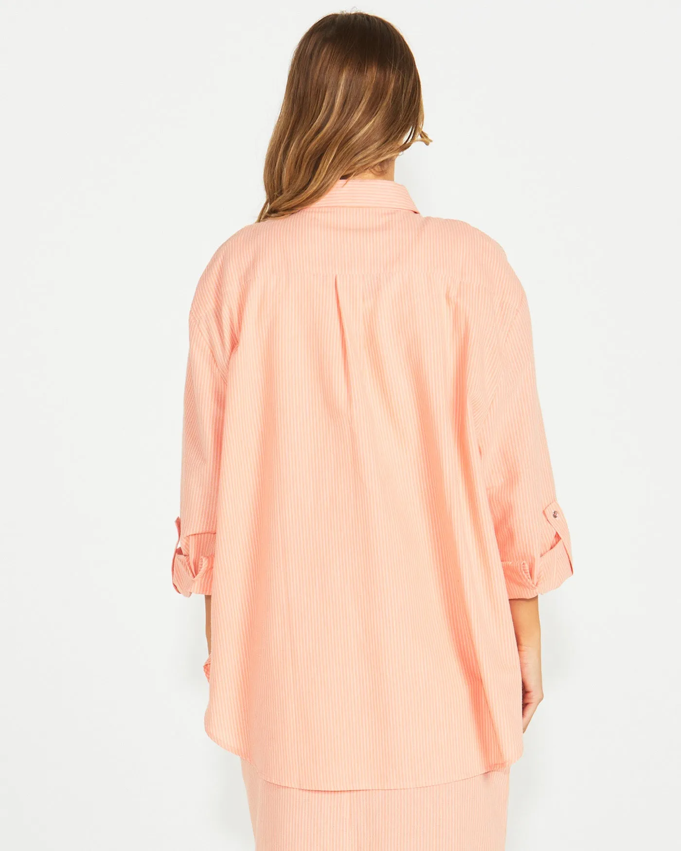 Sass Liberty Shirt Neon Peach White Stripe