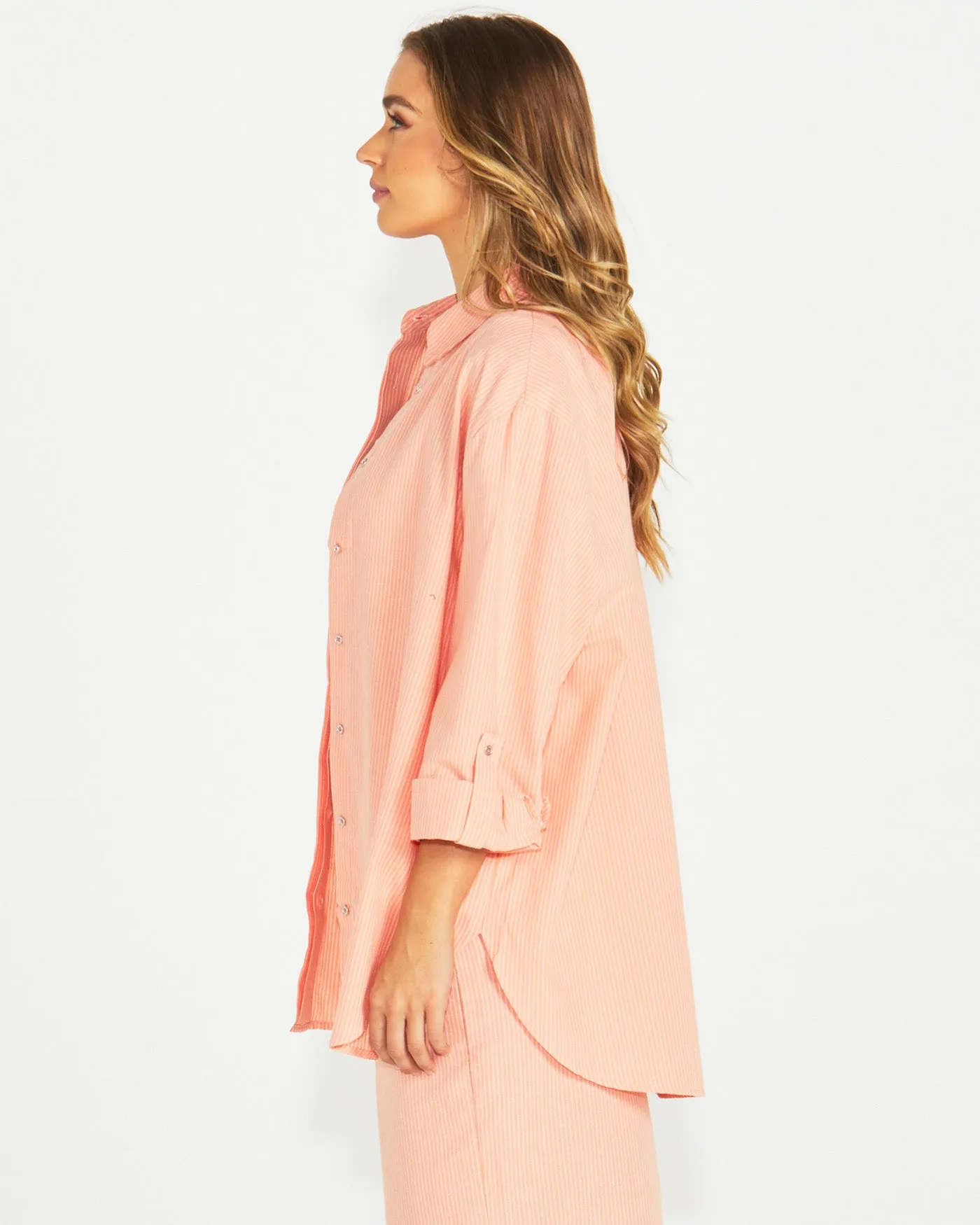 Sass Liberty Shirt Neon Peach White Stripe