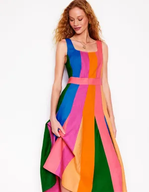 Seam Detail Fit & Flare Dress-Multi Colourblock