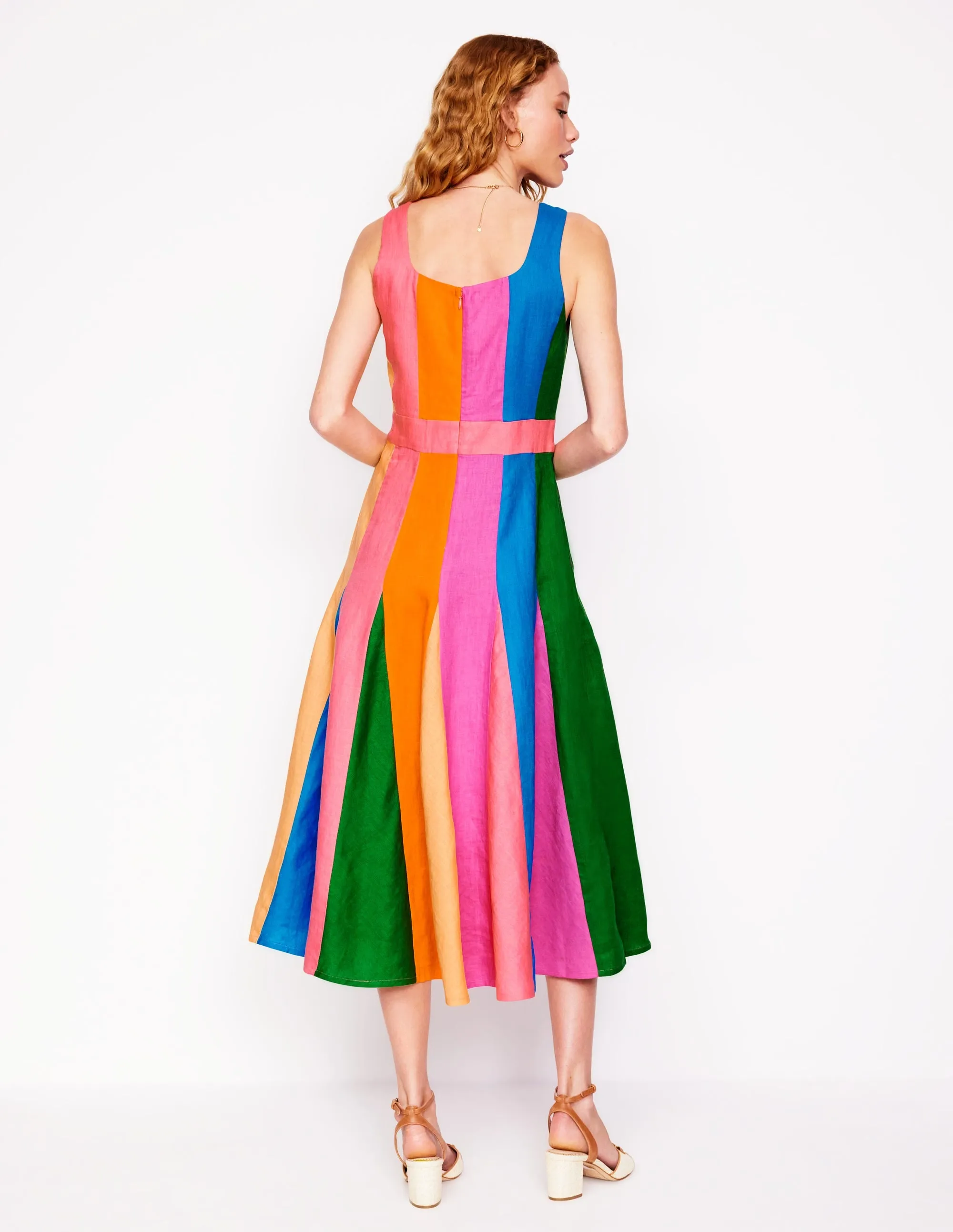 Seam Detail Fit & Flare Dress-Multi Colourblock