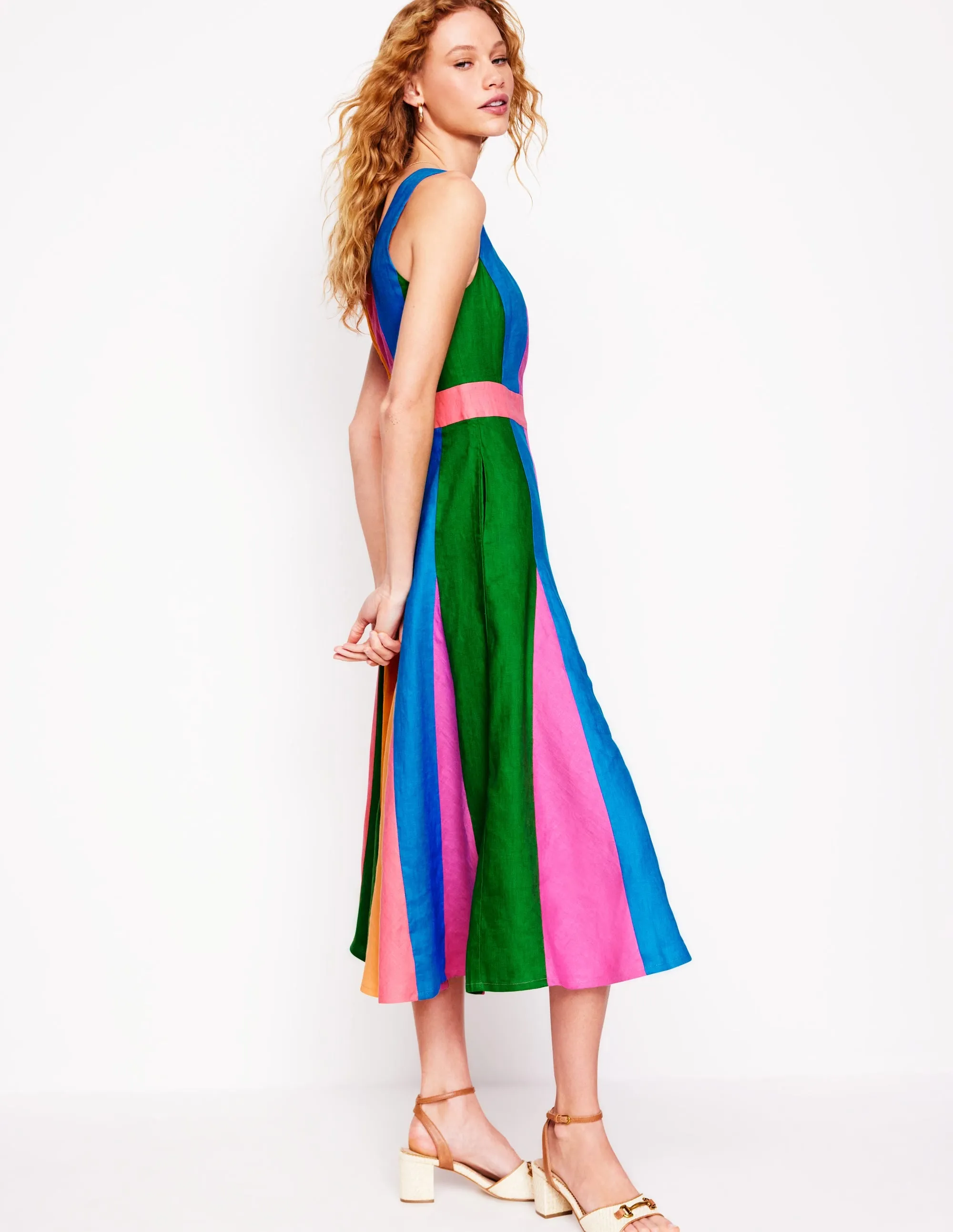 Seam Detail Fit & Flare Dress-Multi Colourblock