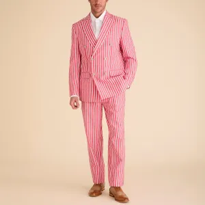 Seersucker Wide Stripe Double Breasted Blazer - Red