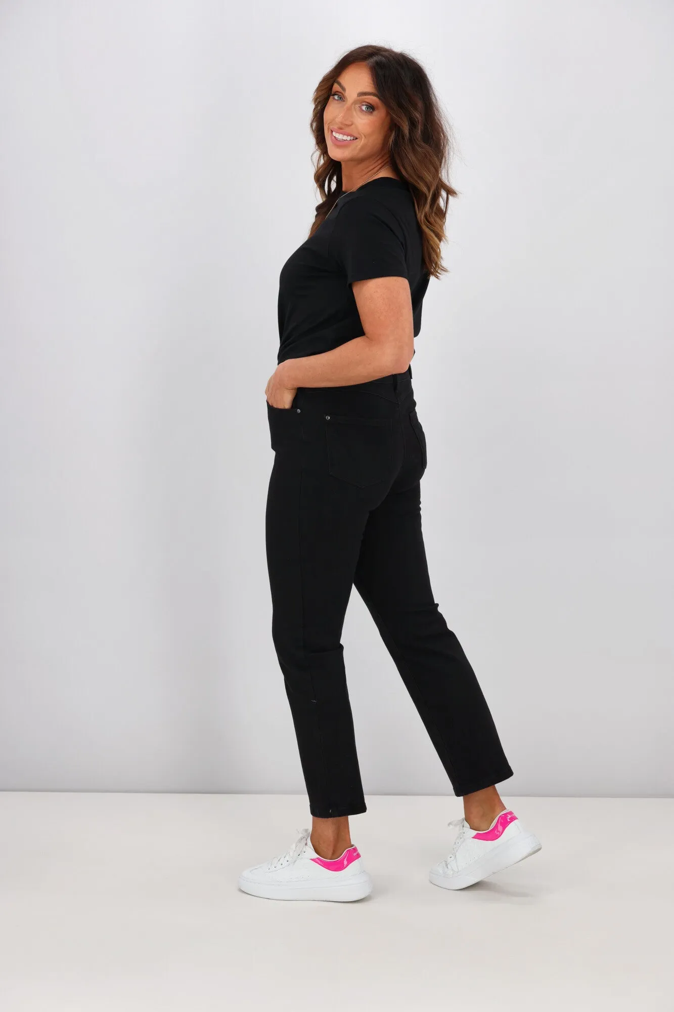 Shine On Label Sculpt Cropped Bootleg Jeans Black