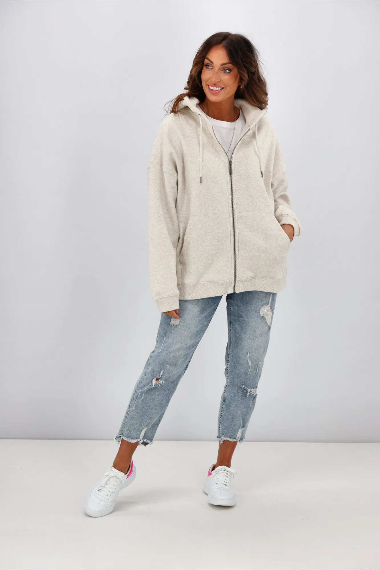 Silent Theory Oversized Zip Thru Hoody Oatmeal