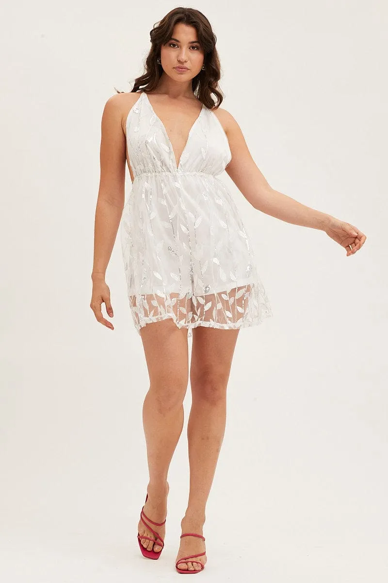 Silver Skater Sequin Dress Backless V Neck