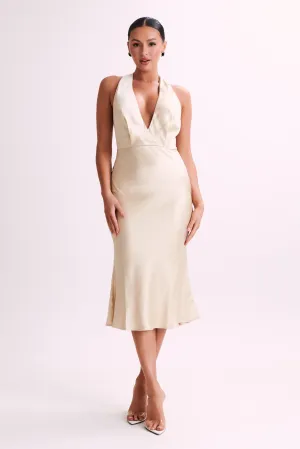 Terri Satin Cowl Midi Dress - Gold