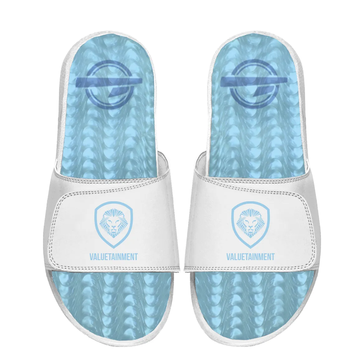 Valuetainment White & Sky Blue Gel Comfort Slides