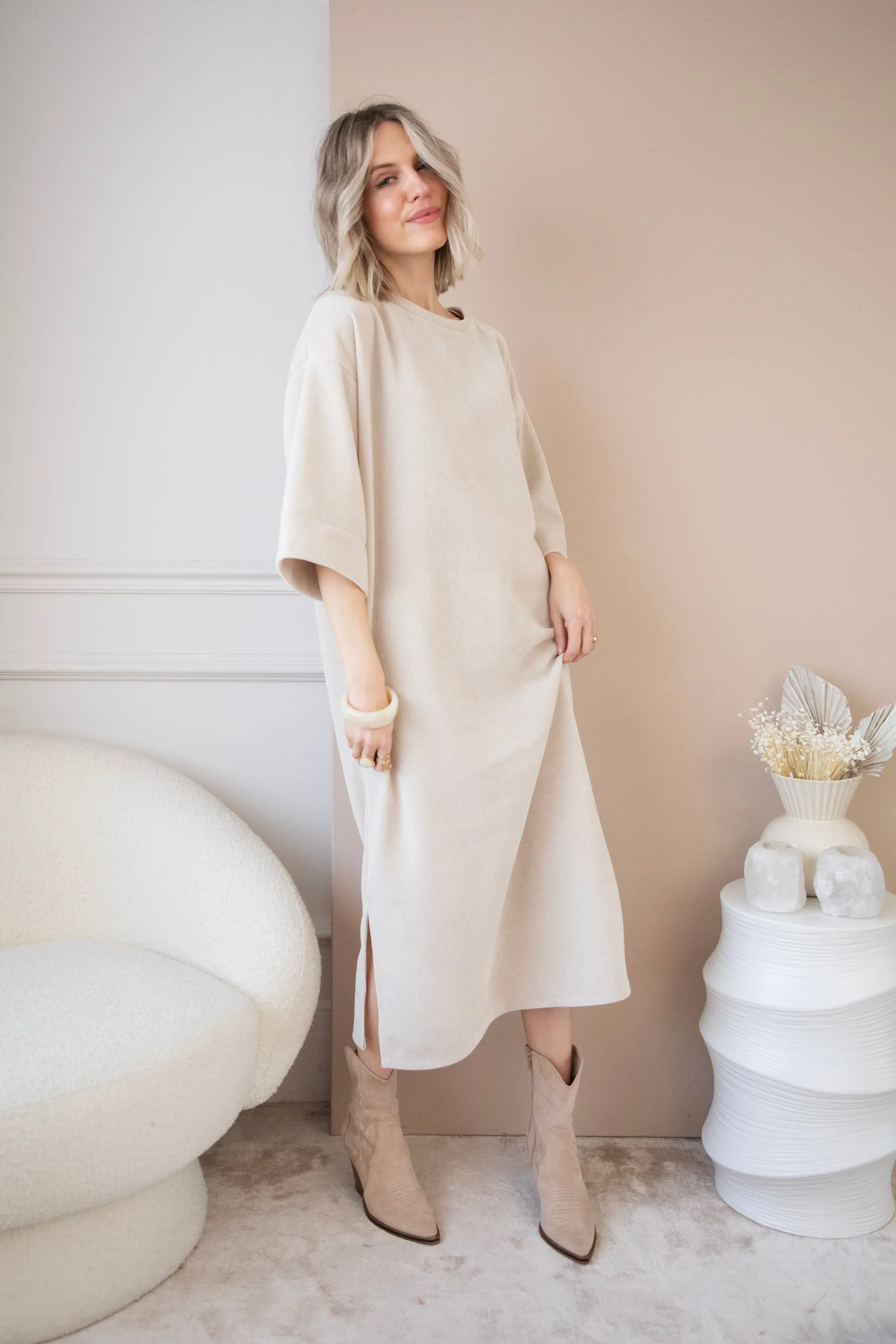 Viva Velvet Beige - Maxi Jurk