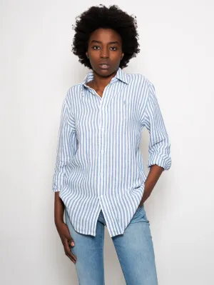 White / Blue Relaxed Fit Striped Shirt