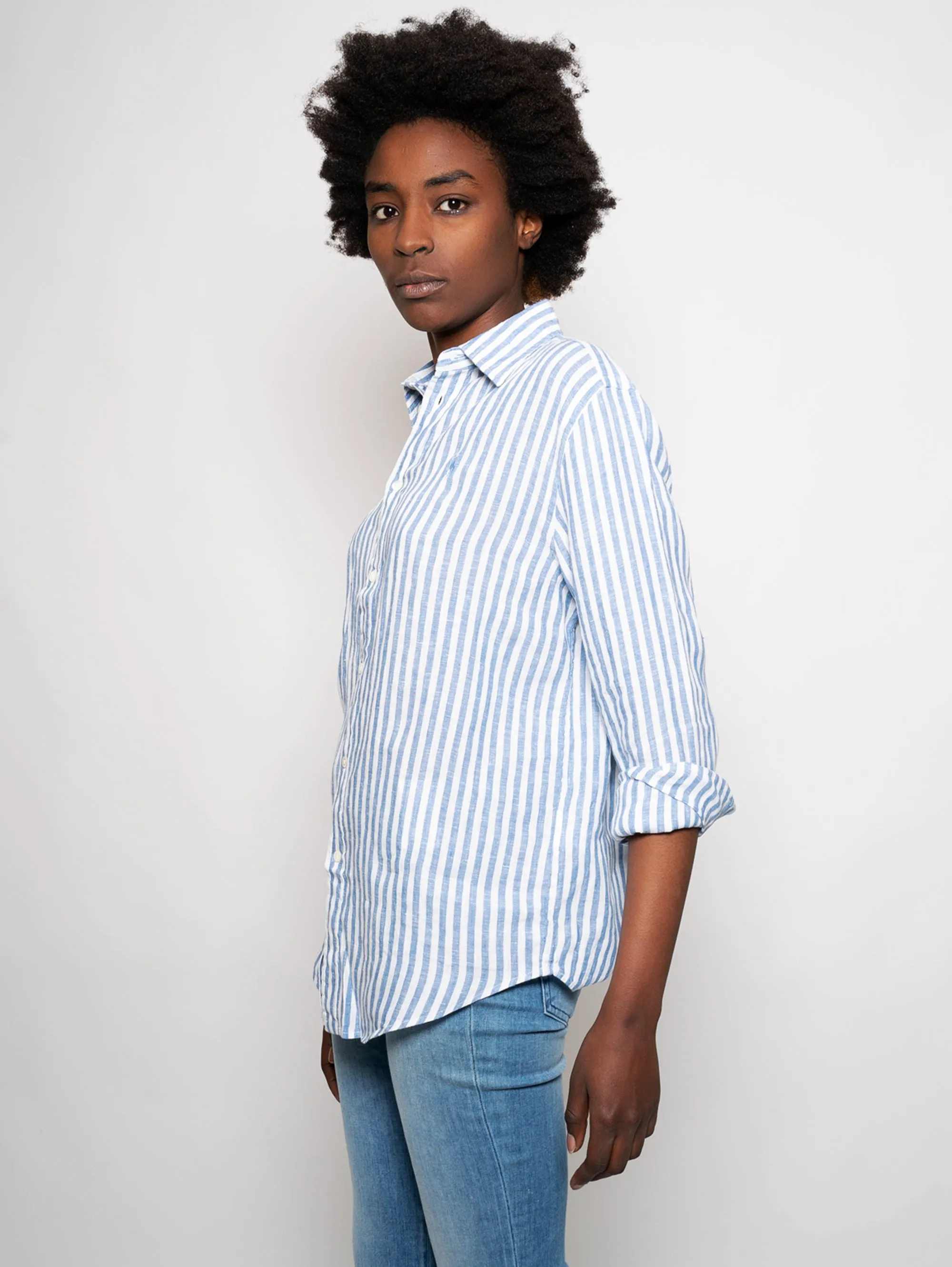 White / Blue Relaxed Fit Striped Shirt