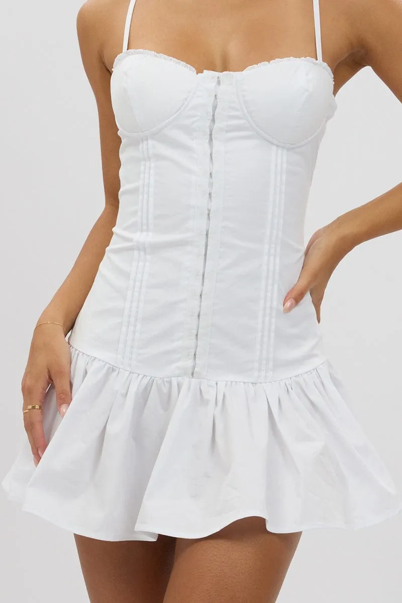 White Fit And Flare Dress Drop Waist