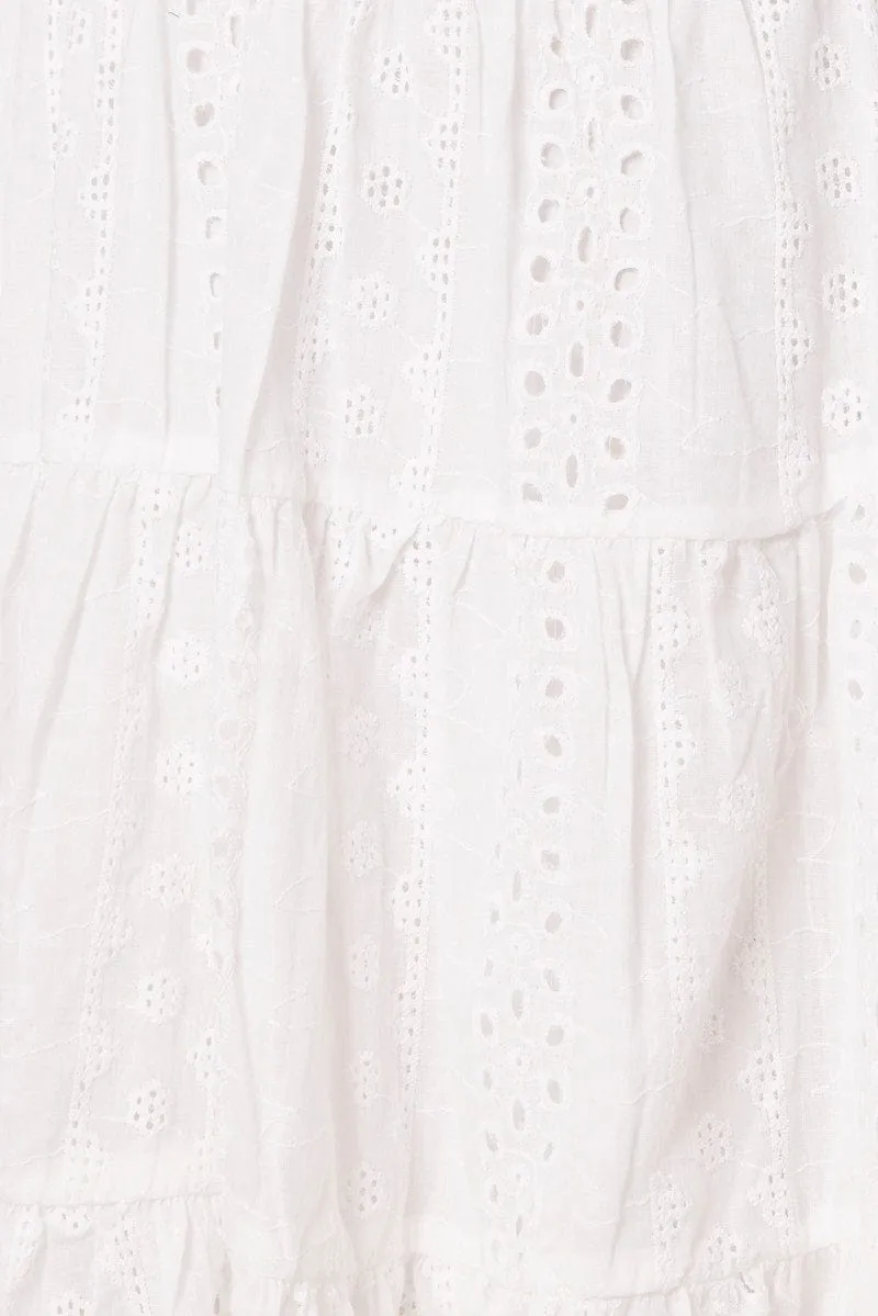 White Fit and Flare Dress Sleeveless Broidery