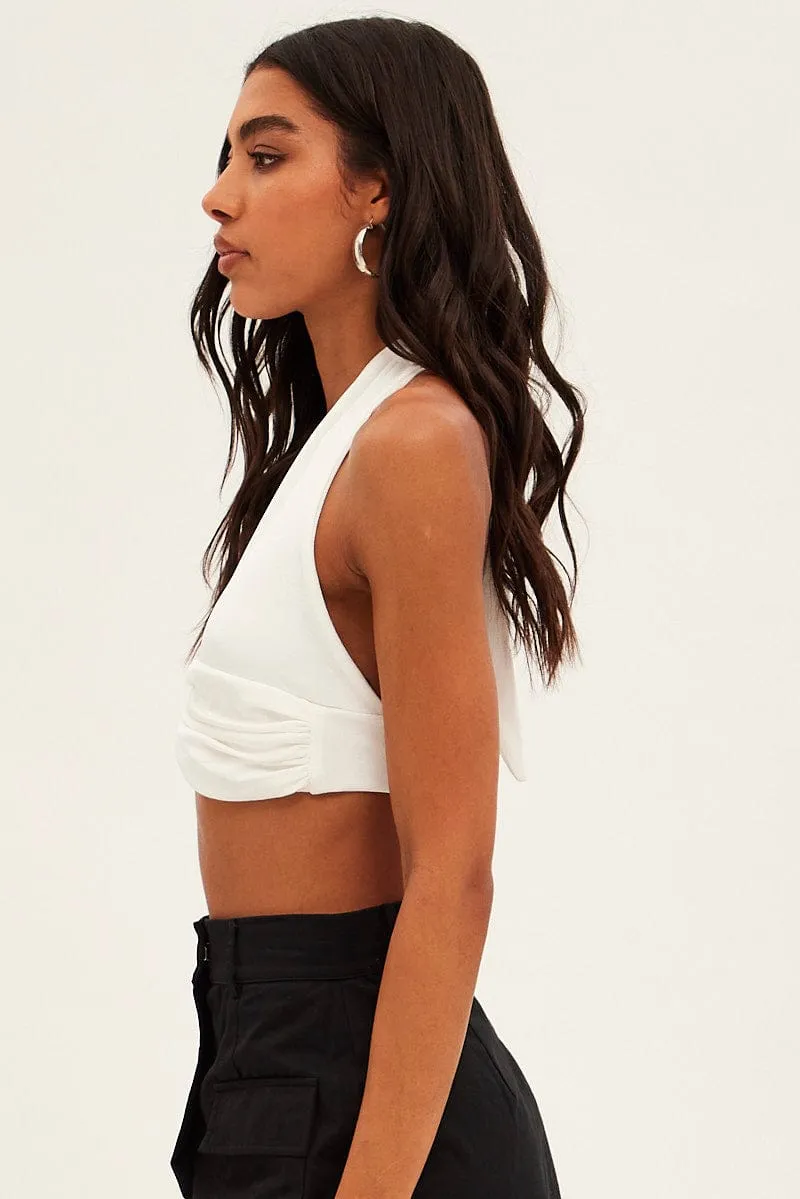 White Front Ruched Halter Top