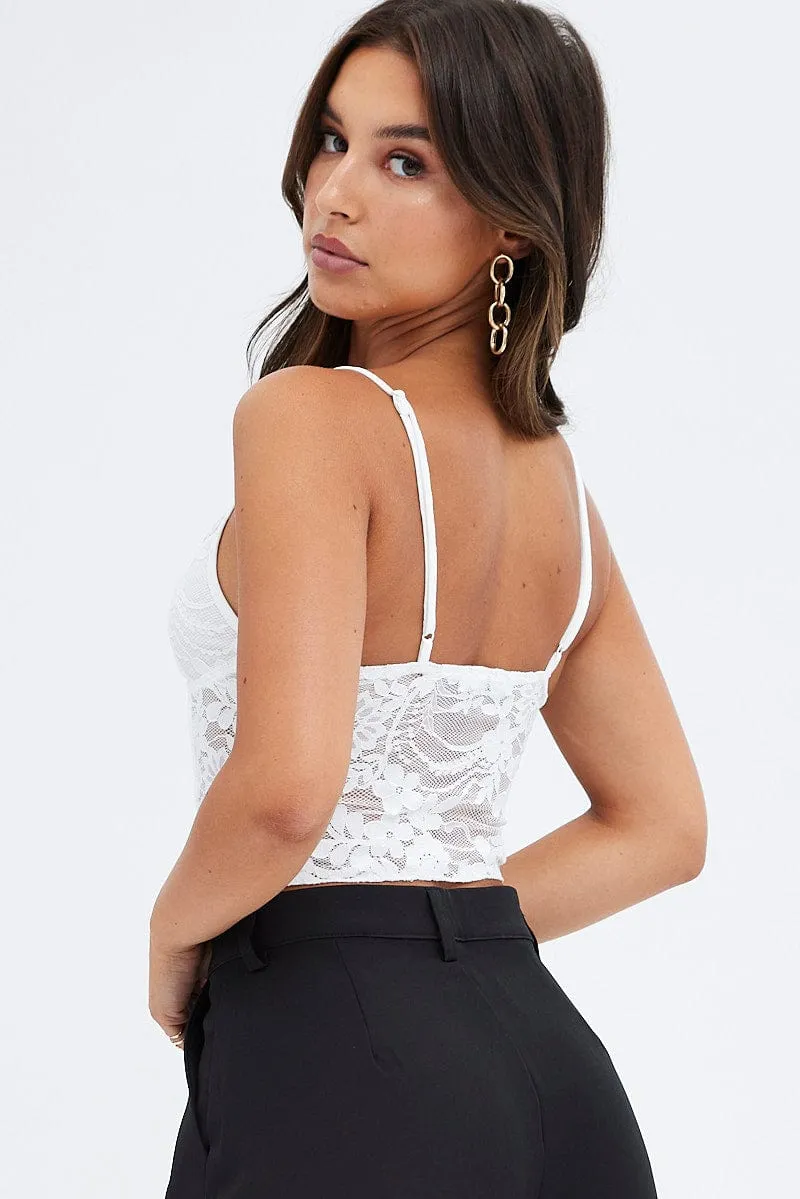 White Lace Cami Sleeveless Sweetheart Crop Stretch