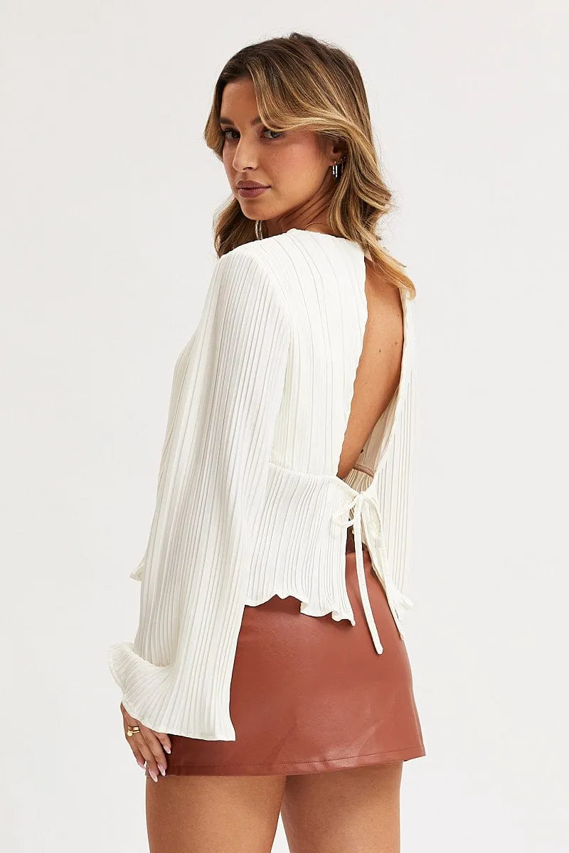 White Plisse Top Long Sleeve