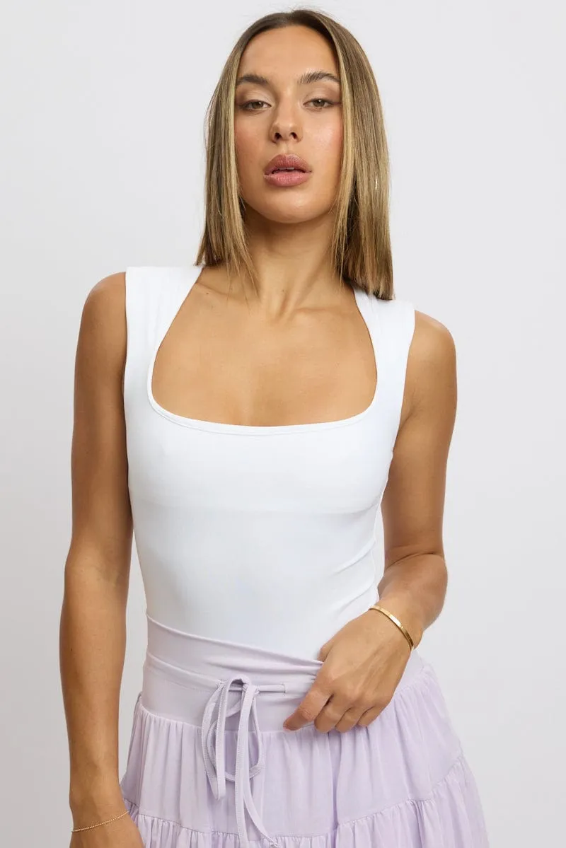 White Supersoft Bodysuit Scoop Neck