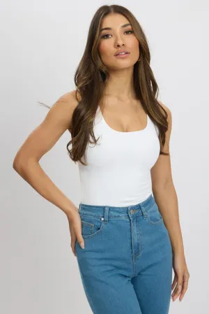 White Supersoft Top U Neck Sleeveless