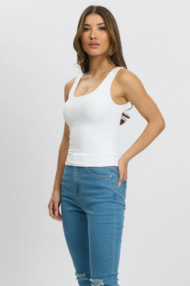 White Supersoft Top U Neck Sleeveless