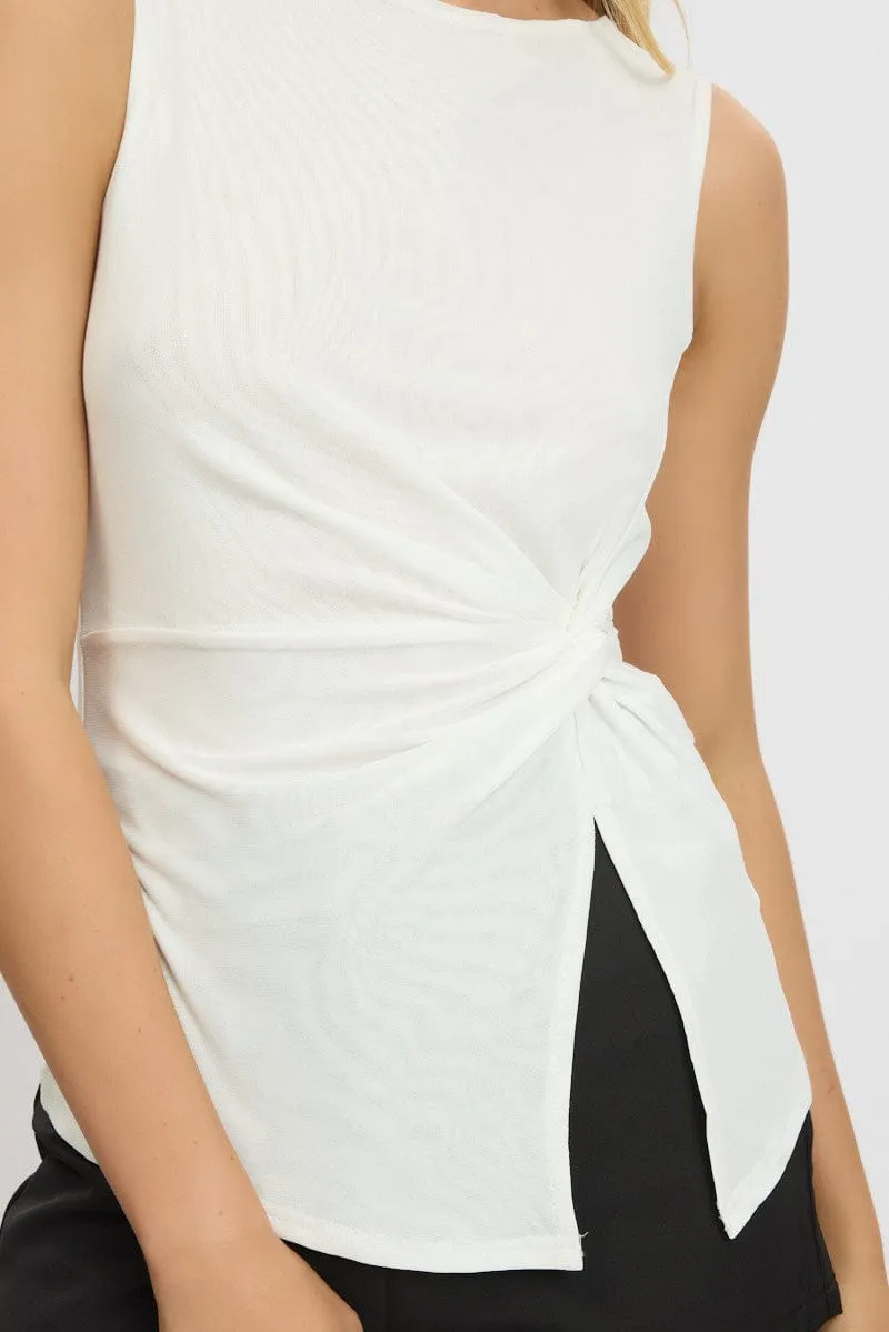 White Twisted Top Sleeveless Mesh