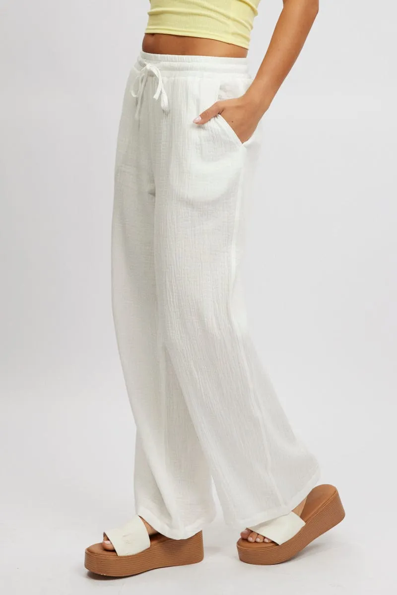 White Wide Leg Pants Elasticated Waist