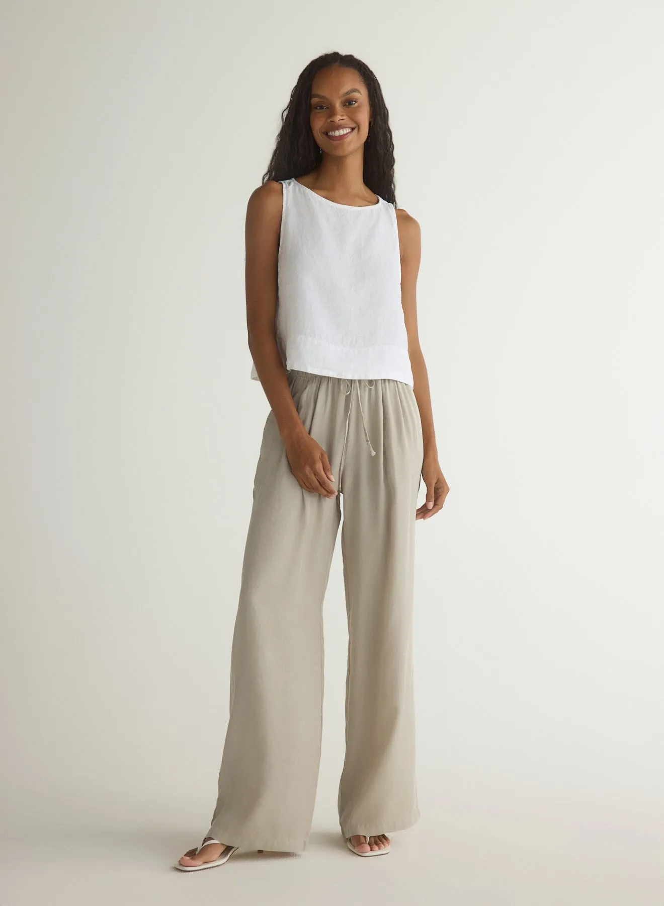 Wide Leg Pleated Pant - Foggy Coast