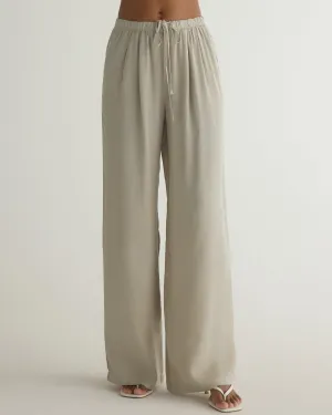 Wide Leg Pleated Pant - Foggy Coast