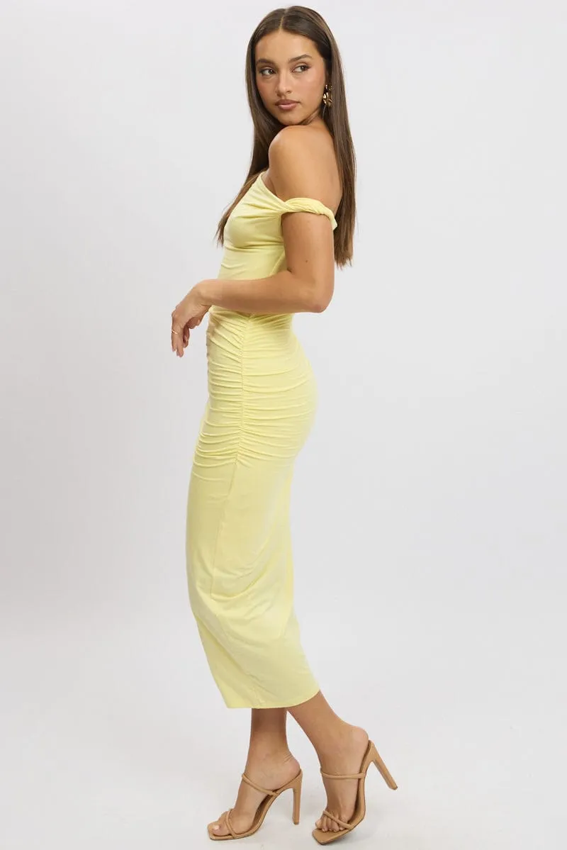 Yellow Bodycon Dress Twist Off Shoulder