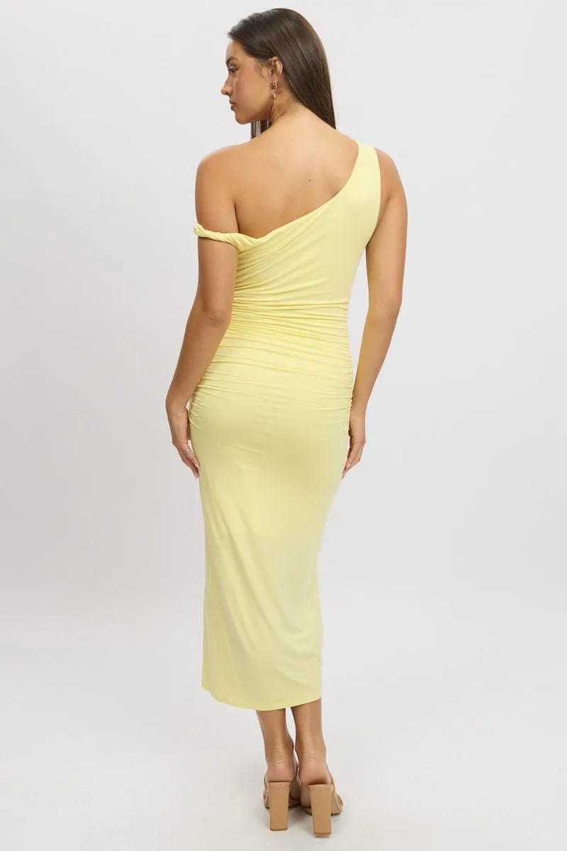 Yellow Bodycon Dress Twist Off Shoulder