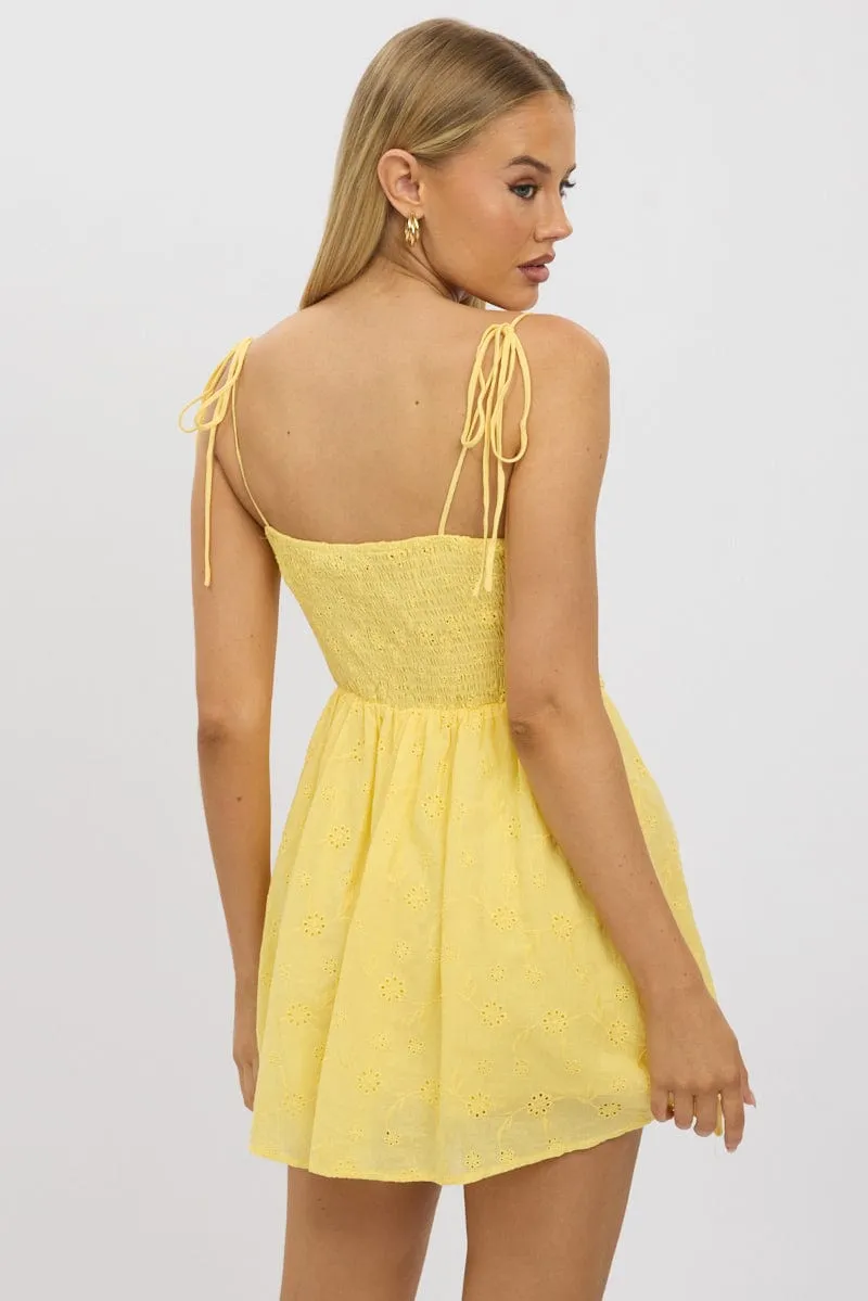 Yellow Fit And Flare Dress Mini Eyelet Fabric